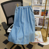 Denim large jacquard wash skirt pleated