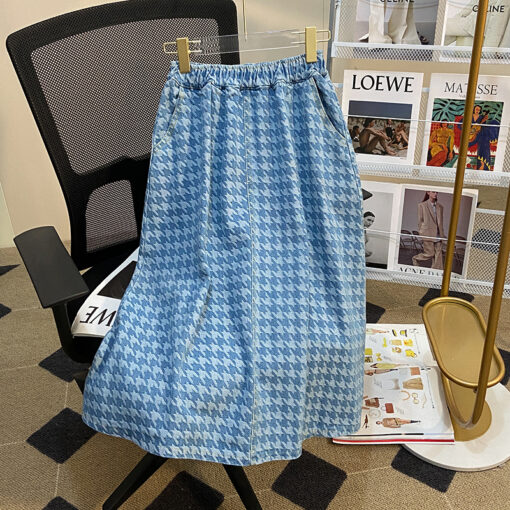 Denim large jacquard wash skirt pleated