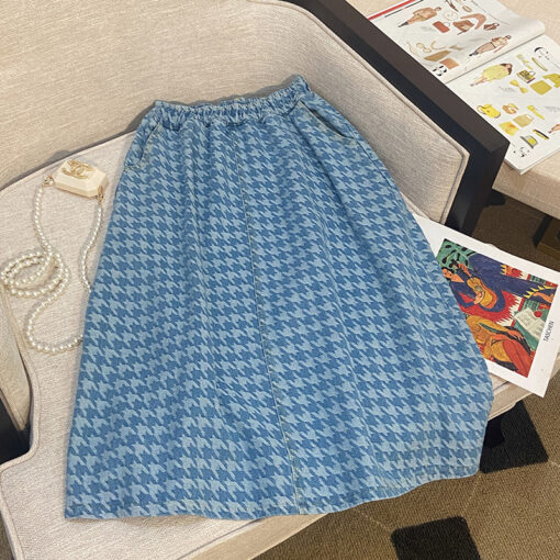 Denim large jacquard wash skirt pleated - Image 2