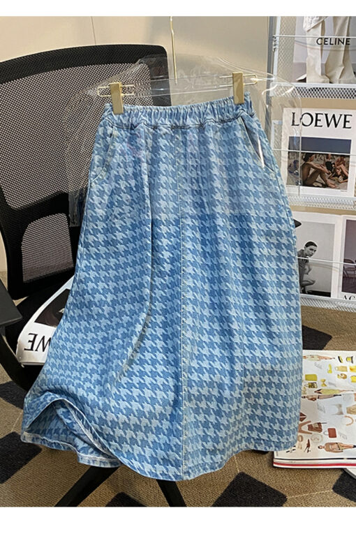 Denim large jacquard wash skirt pleated - Image 4