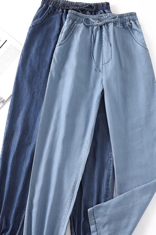 Ice silk loose thin high waisted denim pants for ladies - Image 4