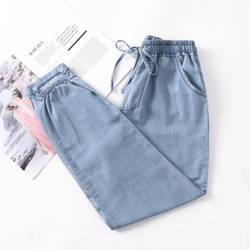 Ice silk loose thin high waisted denim pants for ladies - Image 2