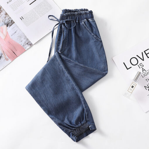 Ice silk loose thin high waisted denim pants for ladies - Image 3