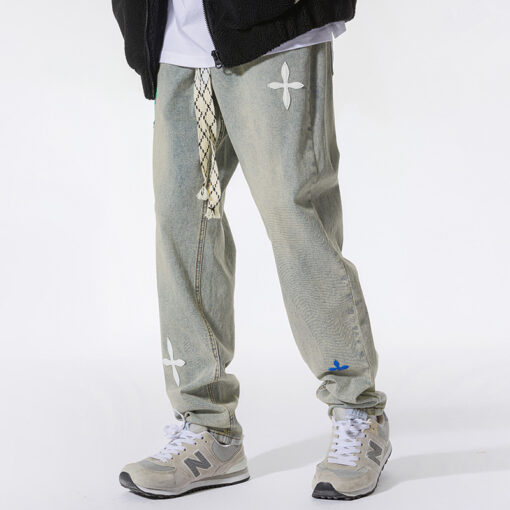 Hip Hop Straight Jeans Cro Fashion Brand Embroidery Earth Yellow Fashion Jeans Male - Image 2