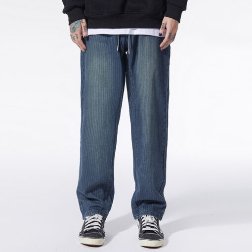 Jacquard striped jeans men's loose straight trousers wide leg pants men - Image 2