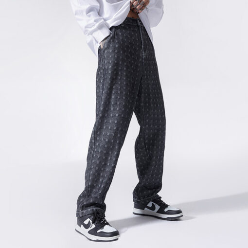 Harun Jeans Men's Fashion Jacquard Jeans Men's Loose Straight Leg Pants