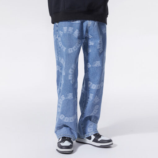 Jacquard jeans corset jeans men's loose straight trousers wide leg pants