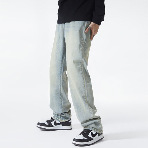 Vintage Yellow Clay Loose Straight Wall Versatile Splice Jeans Male - Image 2