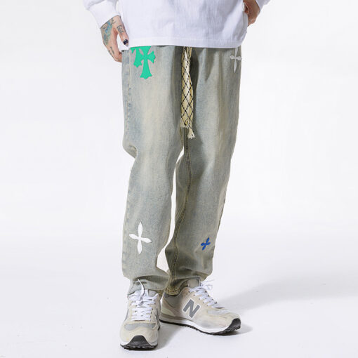 Hip Hop Straight Jeans Cro Fashion Brand Embroidery Earth Yellow Fashion Jeans Male
