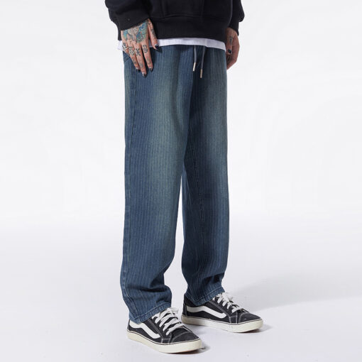 Jacquard striped jeans men's loose straight trousers wide leg pants men - Image 3