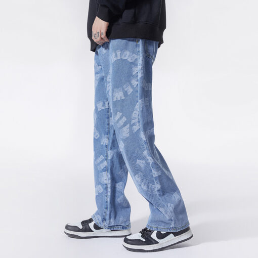 Jacquard jeans corset jeans men's loose straight trousers wide leg pants - Image 2