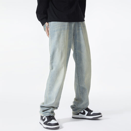 Vintage Yellow Clay Loose Straight Wall Versatile Splice Jeans Male - Image 3