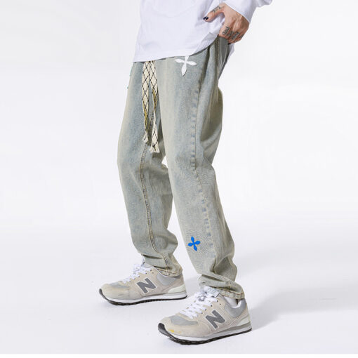Hip Hop Straight Jeans Cro Fashion Brand Embroidery Earth Yellow Fashion Jeans Male - Image 3