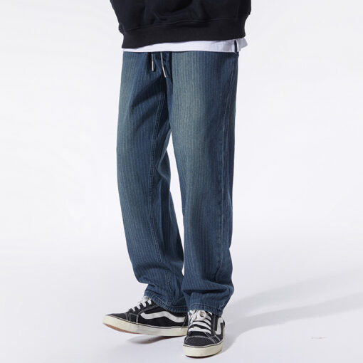 Jacquard striped jeans men's loose straight trousers wide leg pants men - Image 4