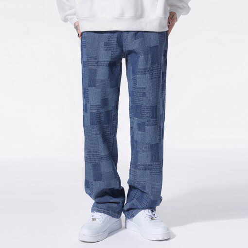 Jacquard Jeans for Men Versatile Loose Straight Leg Jeans for Men