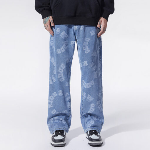 Jacquard jeans corset jeans men's loose straight trousers wide leg pants - Image 3