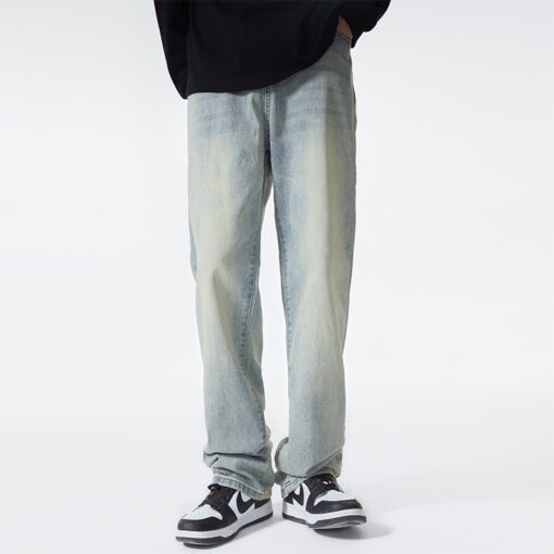Vintage Yellow Clay Loose Straight Wall Versatile Splice Jeans Male