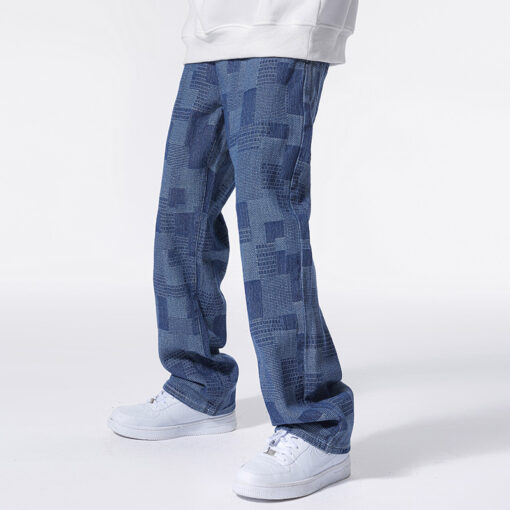 Jacquard Jeans for Men Versatile Loose Straight Leg Jeans for Men - Image 3