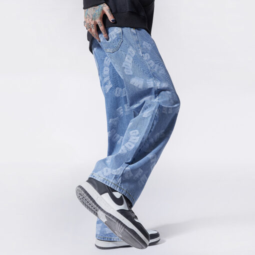 Jacquard jeans corset jeans men's loose straight trousers wide leg pants - Image 4