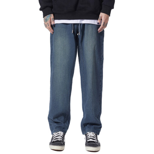 Jacquard striped jeans men's loose straight trousers wide leg pants men