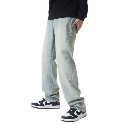 Vintage Yellow Clay Loose Straight Wall Versatile Splice Jeans Male - Image 4