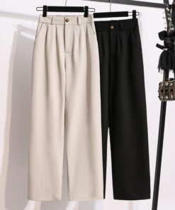 Plus-size Straight-leg Loose-fit Suit-style Floor-length Pants