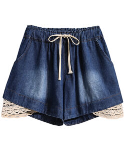 Lace lace elastic waisted denim shorts